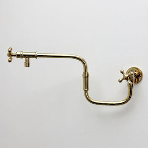 Unlacquered Brass Double-Joint Pot Filler with Cross Handles