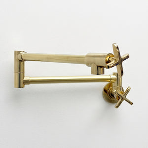 Unlacquered Brass Swing-Arm Pot Filler with Cross Handles