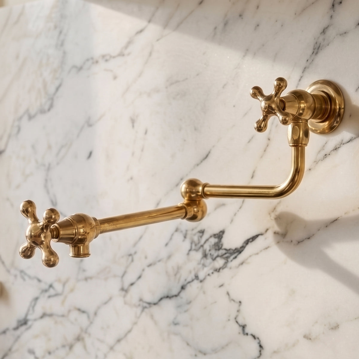 Unlacquered Brass Pot Filler with Cross Handles