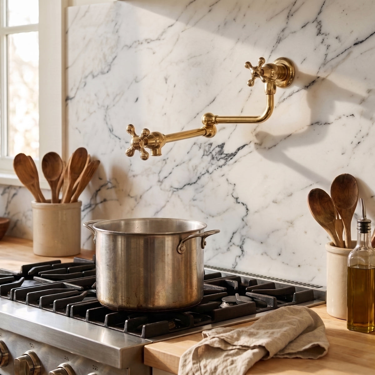 Unlacquered Brass Pot Filler with Cross Handles