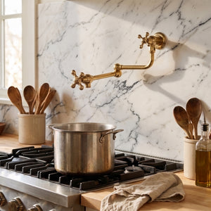Unlacquered Brass Pot Filler with Cross Handles