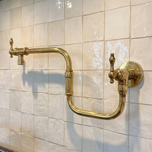 Unlacquered Brass Swing-Arm Pot Filler with Lever Handles