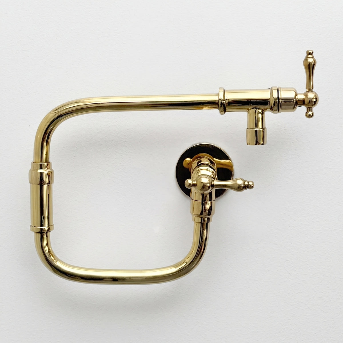 Unlacquered Brass Swing-Arm Pot Filler with Lever Handles