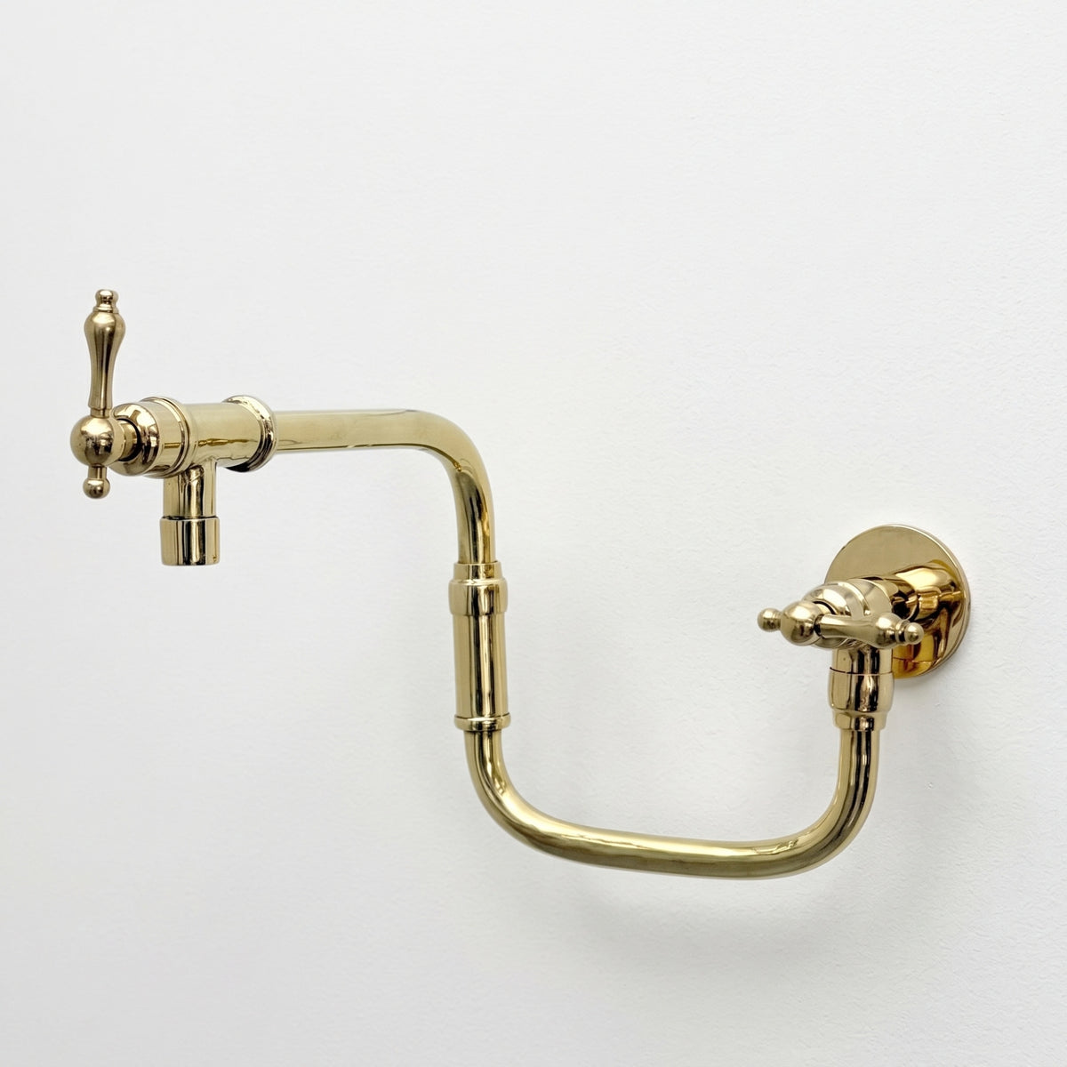 Unlacquered Brass Swing-Arm Pot Filler with Lever Handles