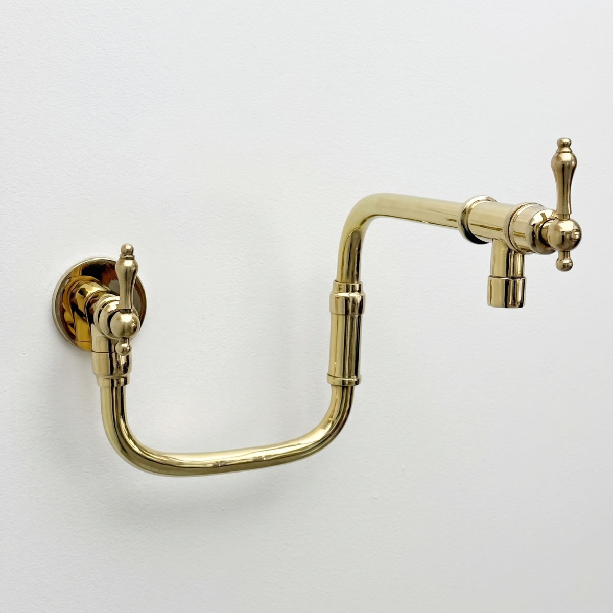 Unlacquered Brass Swing-Arm Pot Filler with Lever Handles
