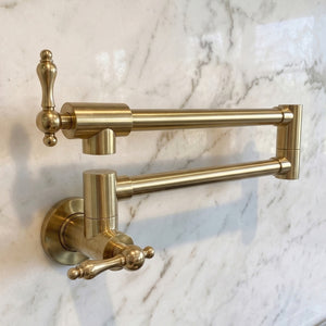 Unlacquered Brass Folding Pot Filler with Lever Handles