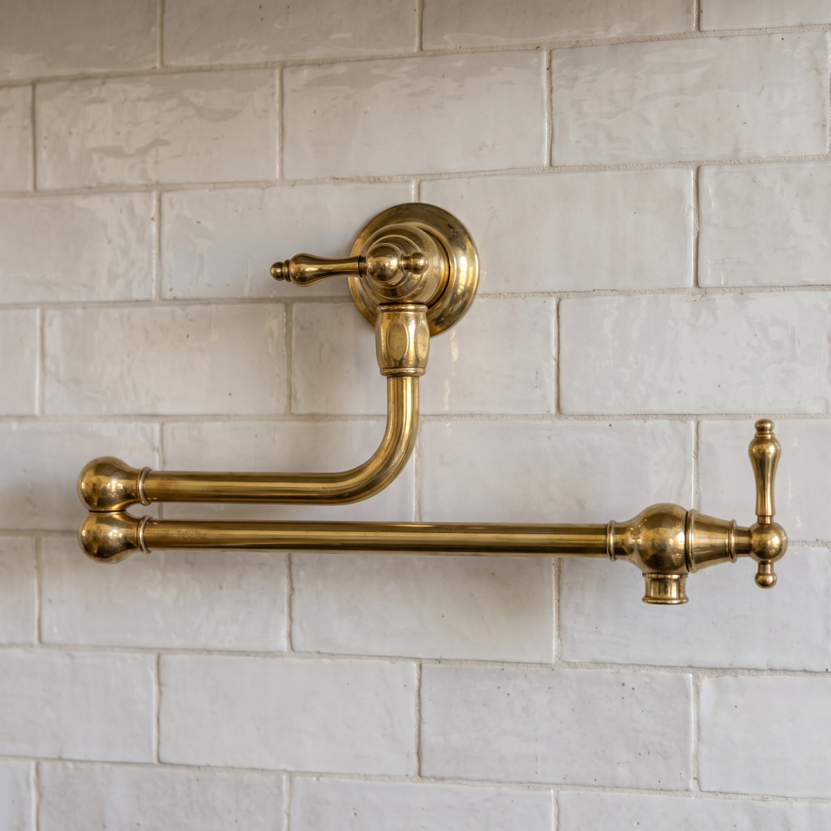 Unlacquered Brass Pot Filler with Lever Handles