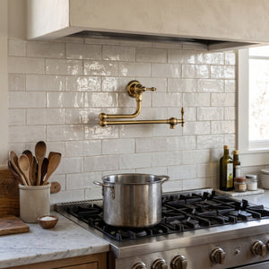 Unlacquered Brass Pot Filler with Lever Handles