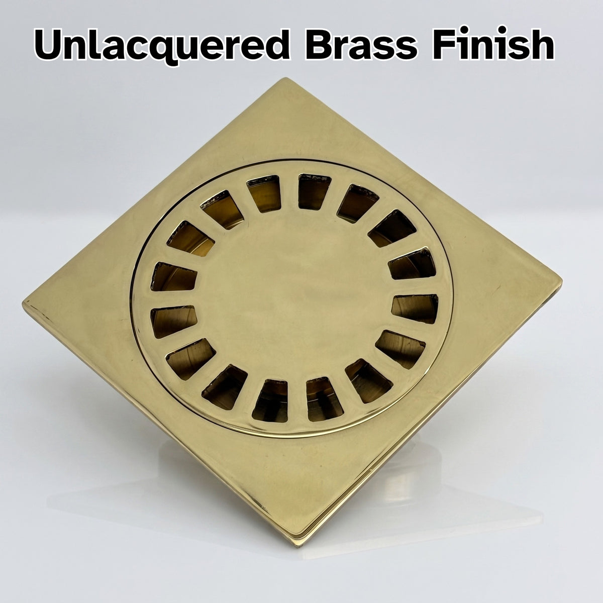 Unlacquered Brass Shower Drain with Removable Cover, Solid Brass Square Shower Drain