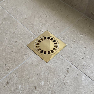 Unlacquered Brass Shower Drain with Removable Cover, Solid Brass Square Shower Drain