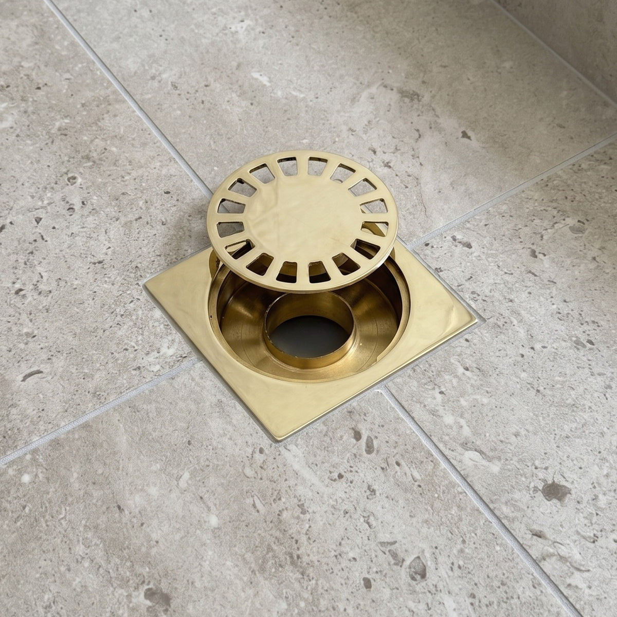 Unlacquered Brass Shower Drain with Removable Cover, Solid Brass Square Shower Drain