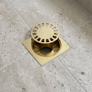 Unlacquered Brass Shower Drain with Removable Cover, Solid Brass Square Shower Drain
