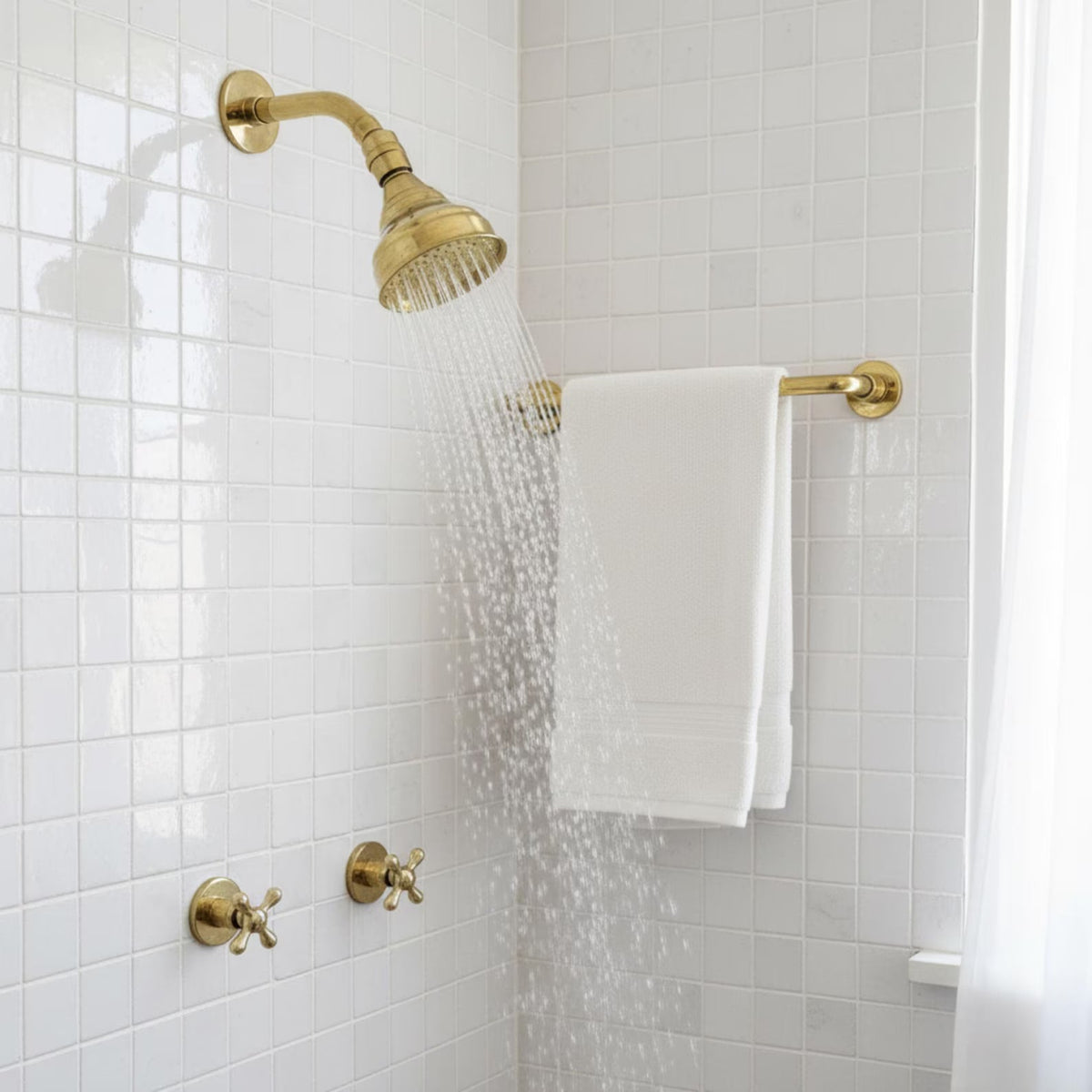 Unlacquered Brass Round Rain Shower System — Short arm (UBCSS-008) — shower system overview