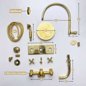 Unlacquered Brass Adjustable Flat Round Rain Shower System with Handheld & Tub Filler — Arcuate arm (UBCSS-014) — detail view 14