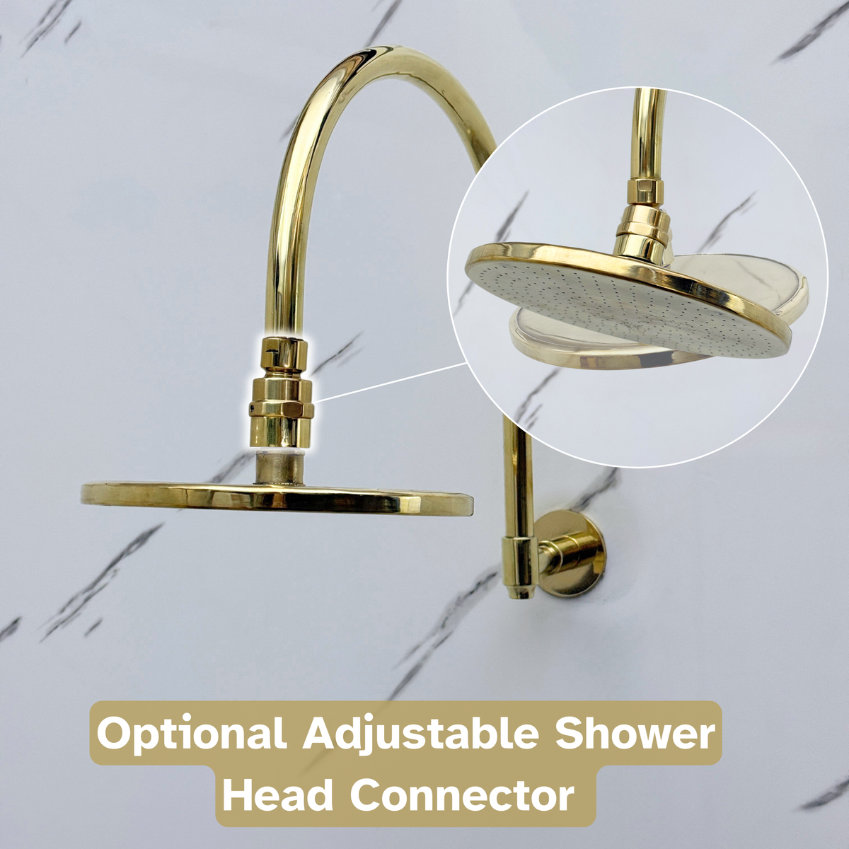 Unlacquered Brass Adjustable Flat Round Rain Shower System with Handheld — Arcuate arm (UBCSS-012) — detail view 7