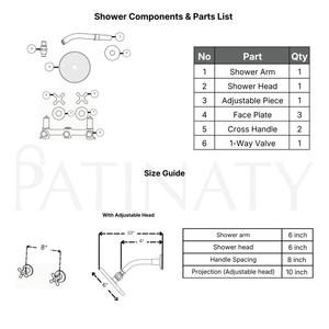 Unlacquered Brass Adjustable 6" Flat Round Rain Shower System, Short Arm