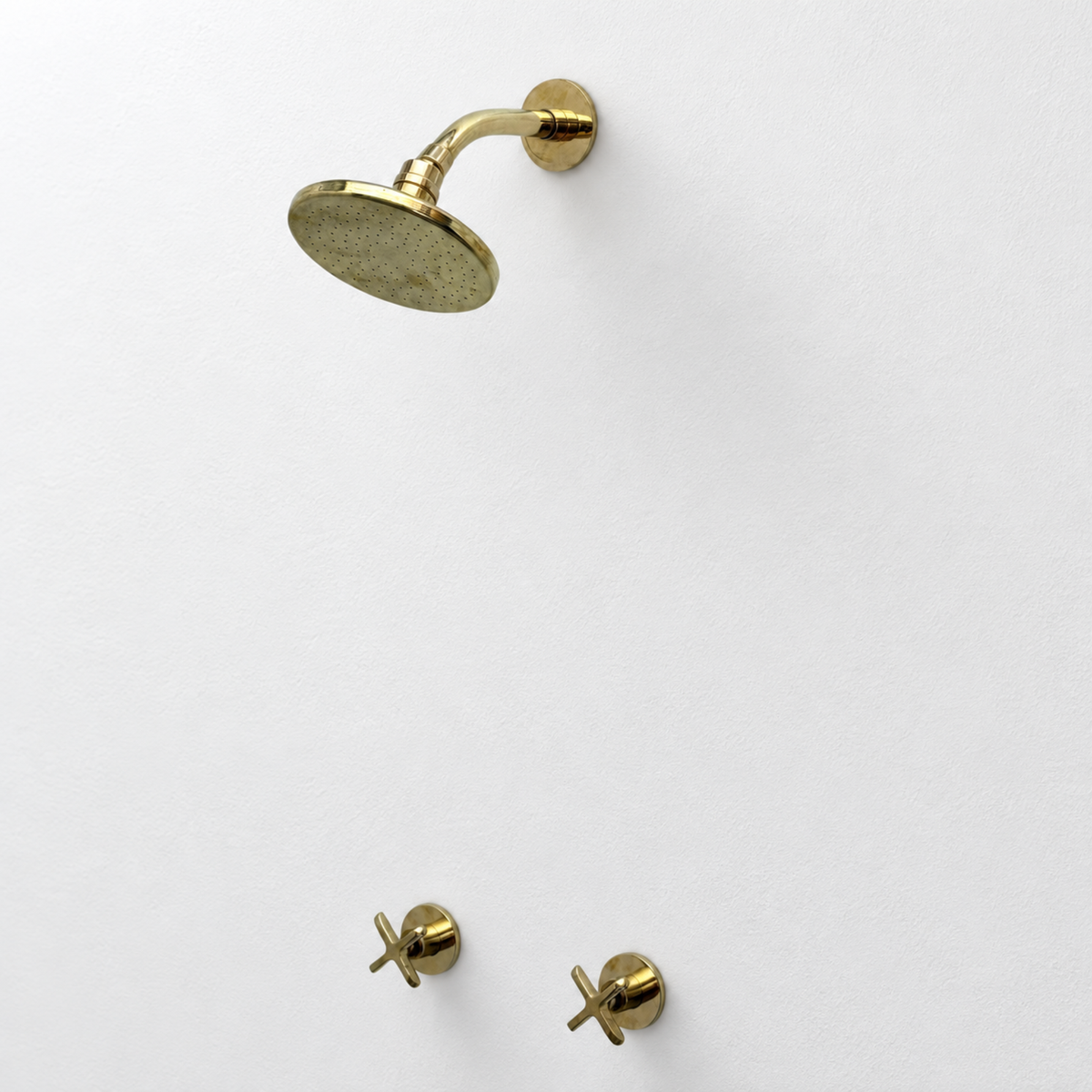 Unlacquered Brass Adjustable 6" Flat Round Rain Shower System, Short Arm