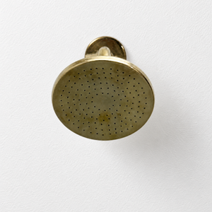 Unlacquered Brass Adjustable 6" Flat Round Rain Shower System, Short Arm