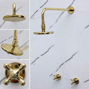 Unlacquered Brass Adjustable Flat Round Rain Shower System — Straight arm (UBCSS-004) — detail view 3