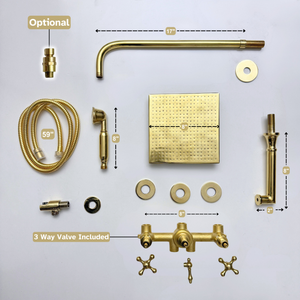 Unlacquered Brass Adjustable Square Rain Shower System with Handheld & Tub Filler — Straight arm (UBCSS-016) — detail view 15