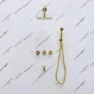 Unlacquered Brass Adjustable Square Rain Shower System with Handheld & Tub Filler — Straight arm (UBCSS-016) — detail view 5