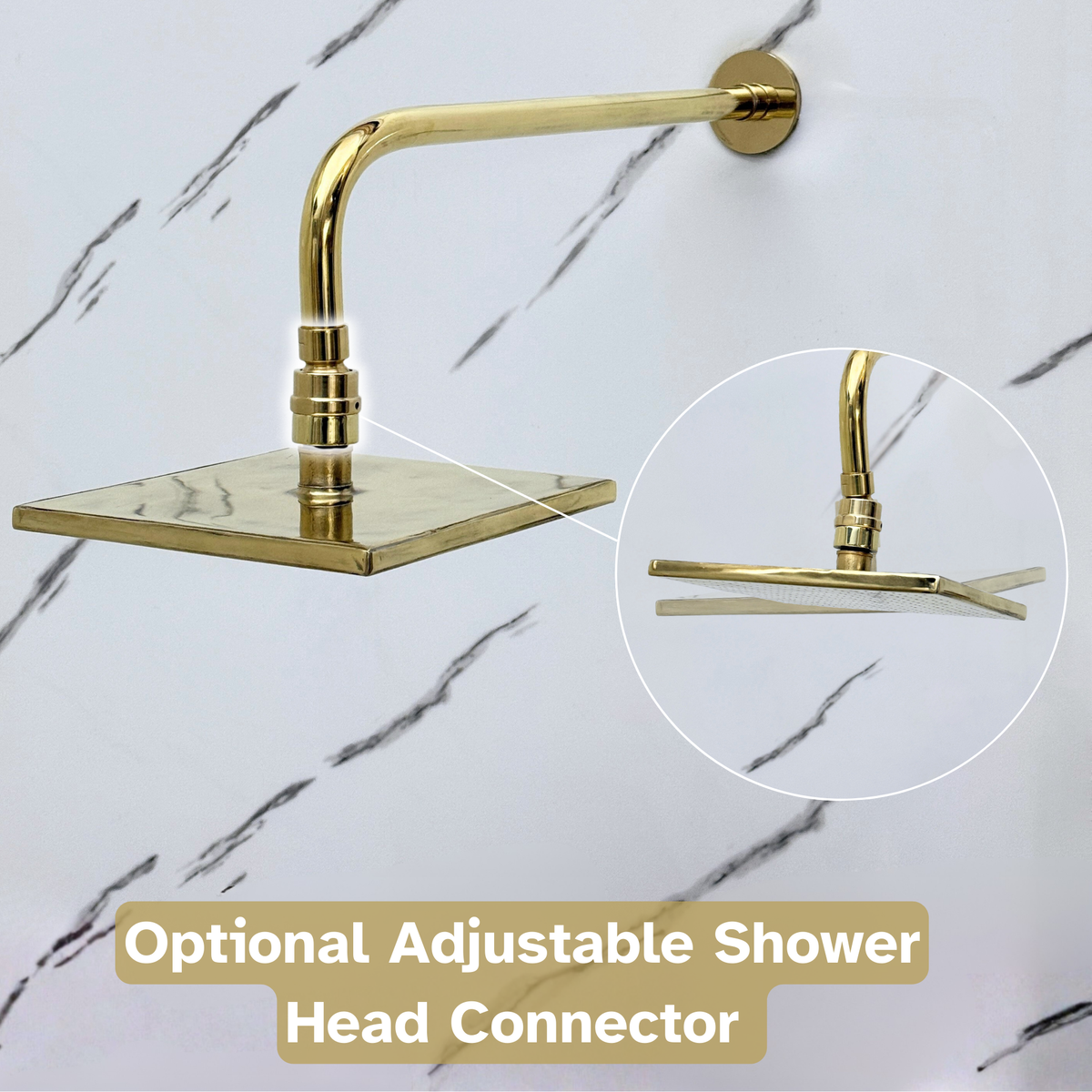 Unlacquered Brass Adjustable Square Rain Shower System with Handheld & Tub Filler — Straight arm (UBCSS-016) — detail view 7