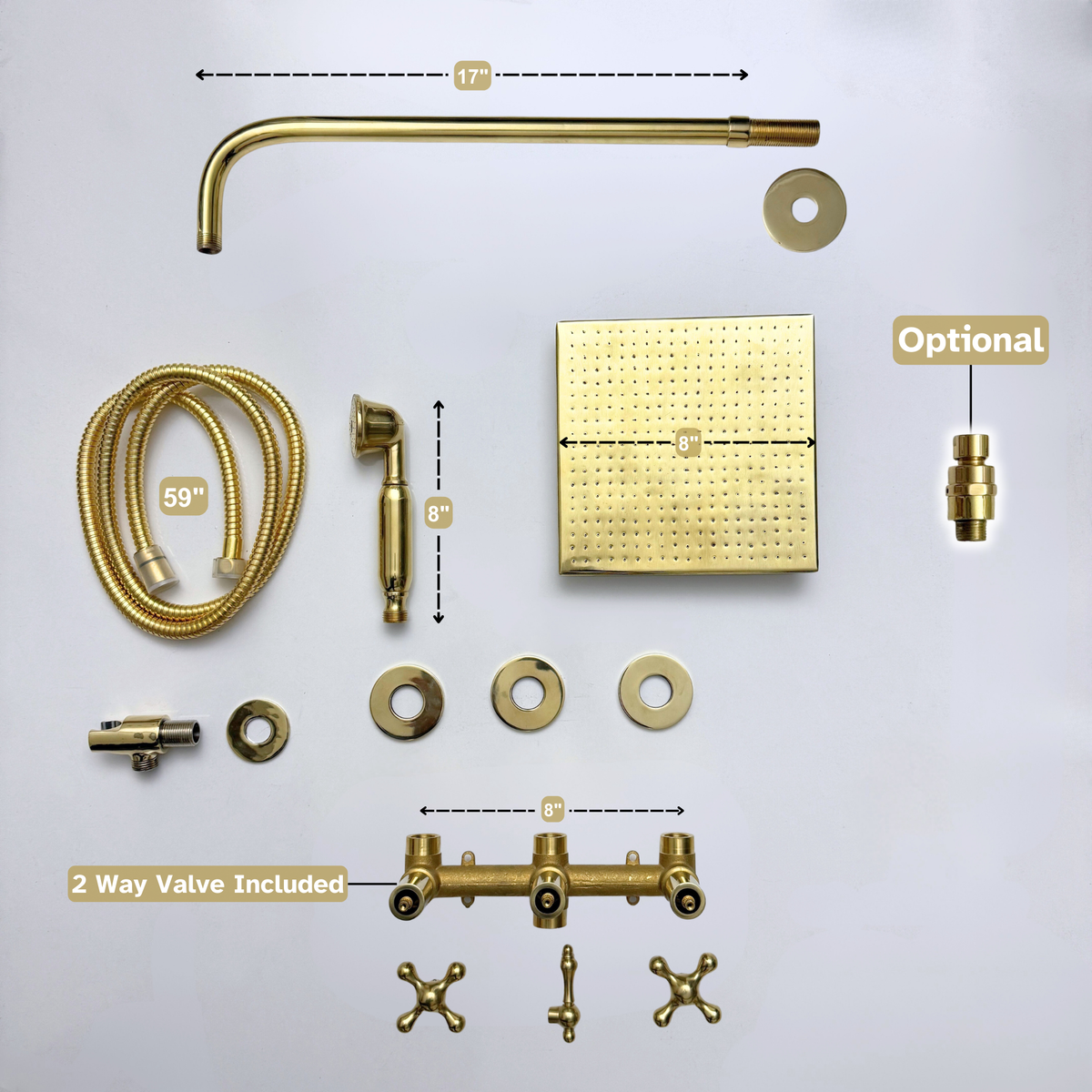 Unlacquered Brass Adjustable Square Rain Shower System with Handheld — Straight arm (UBCSS-017) — detail view 15