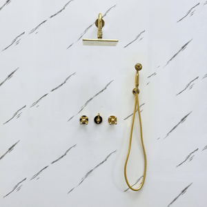 Unlacquered Brass Adjustable Square Rain Shower System with Handheld — Straight arm (UBCSS-017) — detail view 5