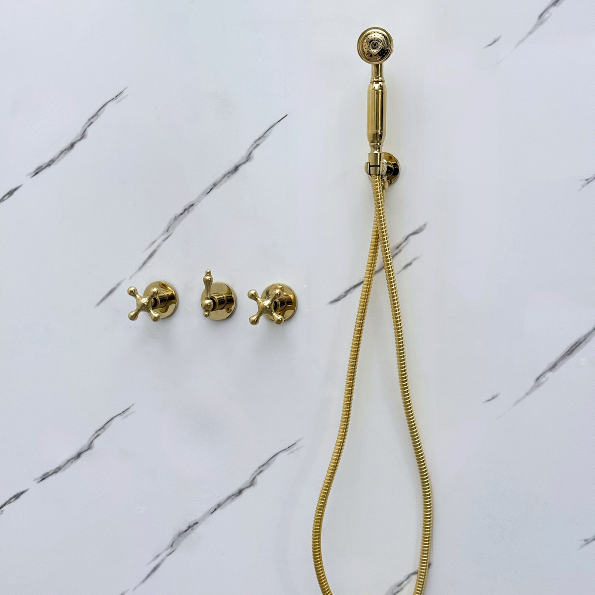 Unlacquered Brass Adjustable Square Rain Shower System with Handheld — Straight arm (UBCSS-017) — detail view 10