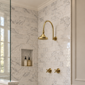 Unlacquered Brass Adjustable 6" Round Rain Shower System, Arcuate Arm