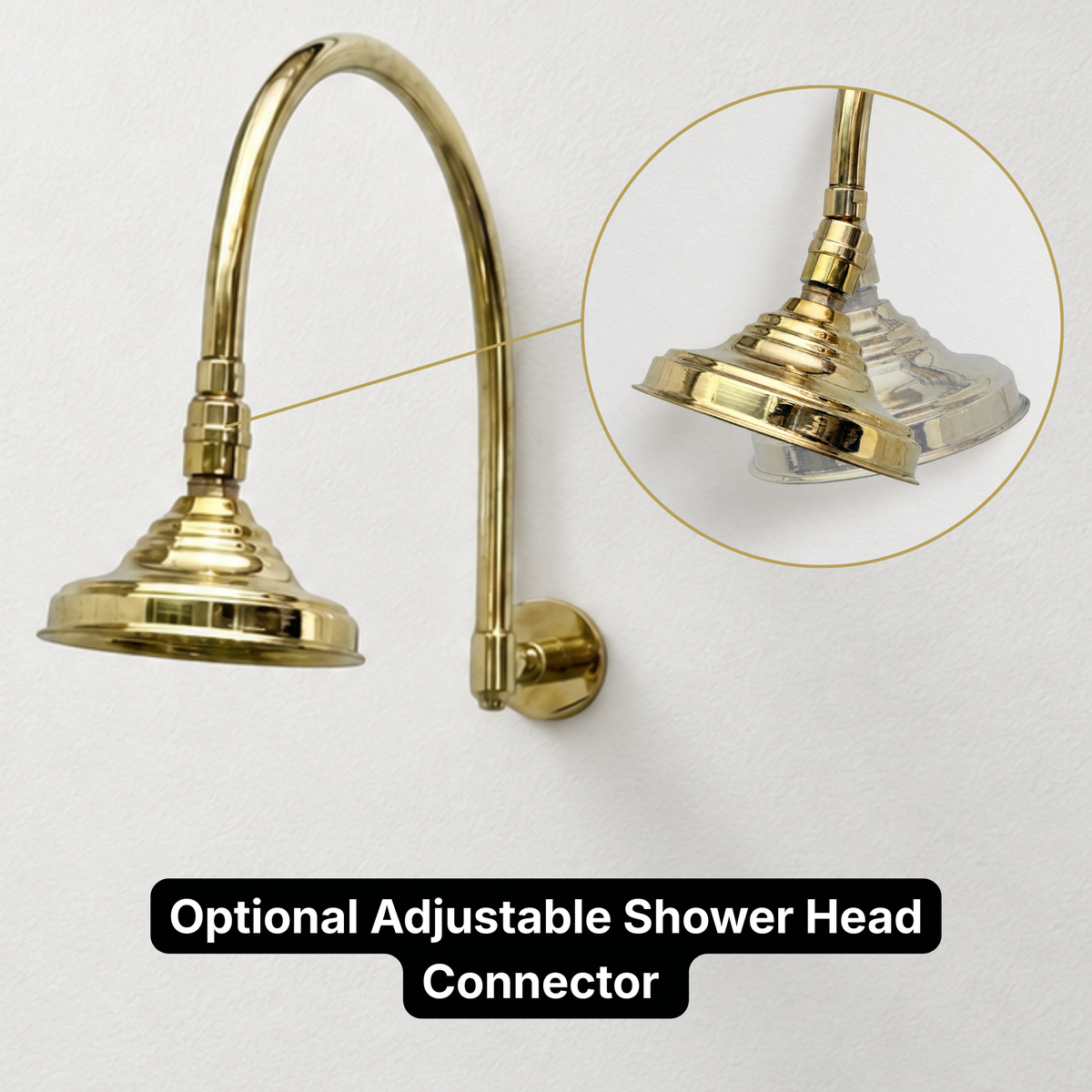 Unlacquered Brass Adjustable 6" Round Rain Shower System, Arcuate Arm