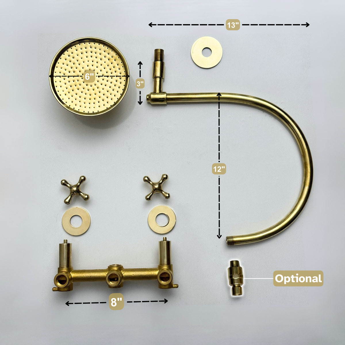 Unlacquered Brass Adjustable Round Rain Shower System — Arcuate arm (UBCSS-003) — detail view 13