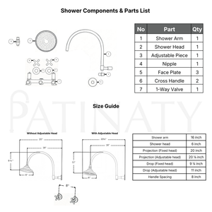 Unlacquered Brass Adjustable 6" Round Rain Shower System, Arcuate Arm