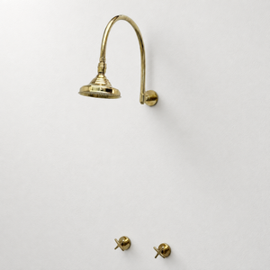 Unlacquered Brass Adjustable 6" Round Rain Shower System, Arcuate Arm