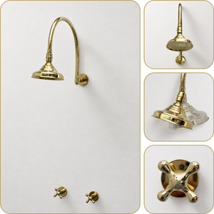 Unlacquered Brass Adjustable 6" Round Rain Shower System, Arcuate Arm