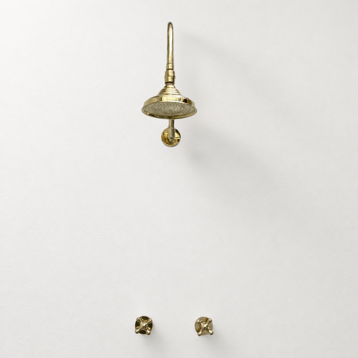 Unlacquered Brass Adjustable 6" Round Rain Shower System, Arcuate Arm