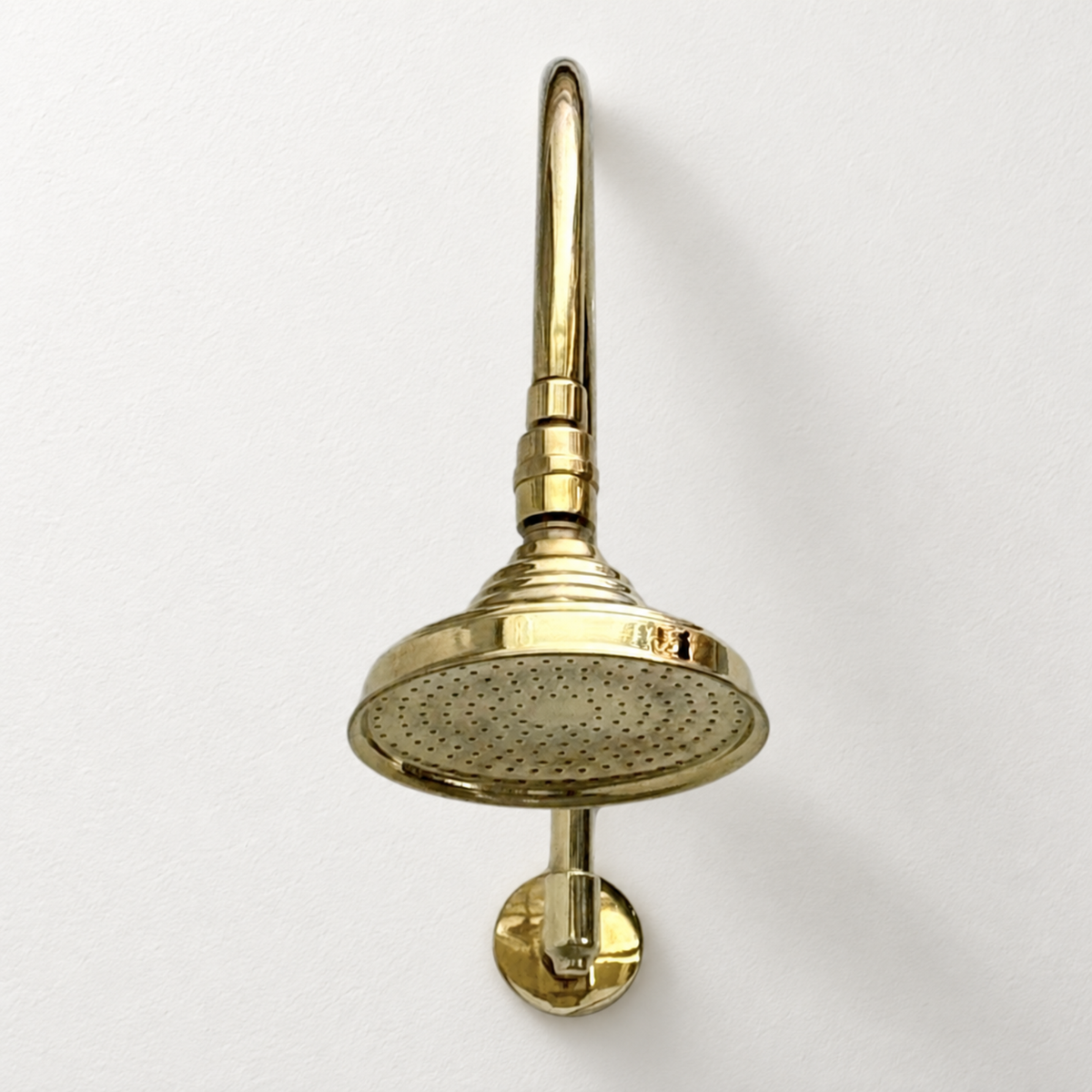 Unlacquered Brass Adjustable 6" Round Rain Shower System, Arcuate Arm
