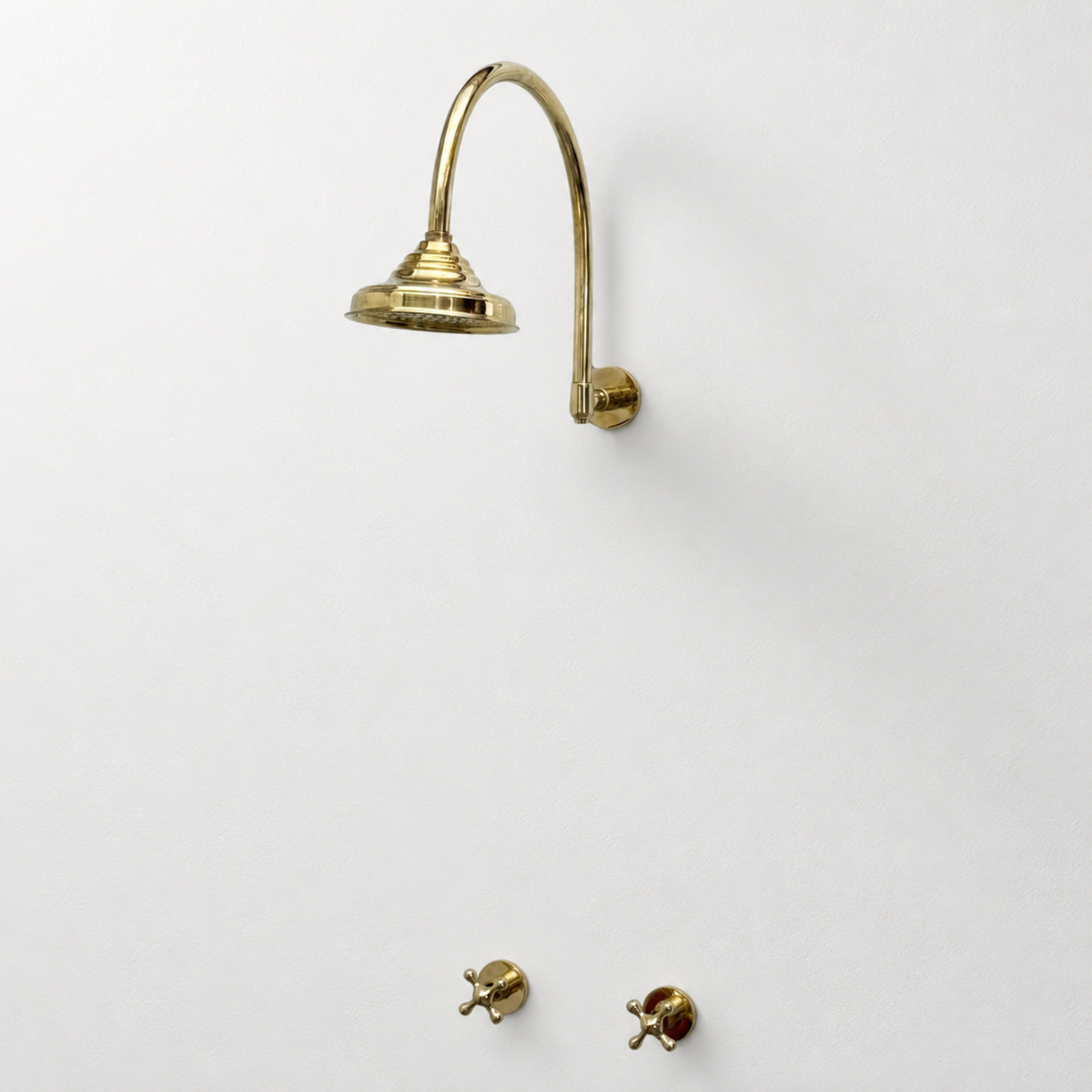 Unlacquered Brass Adjustable 6" Round Rain Shower System, Arcuate Arm