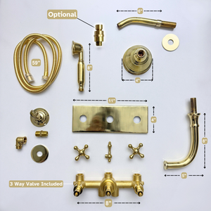Unlacquered Brass Round Rain Shower System with Handheld & Tub Filler — Short arm (UBCSS-013) — detail view 14