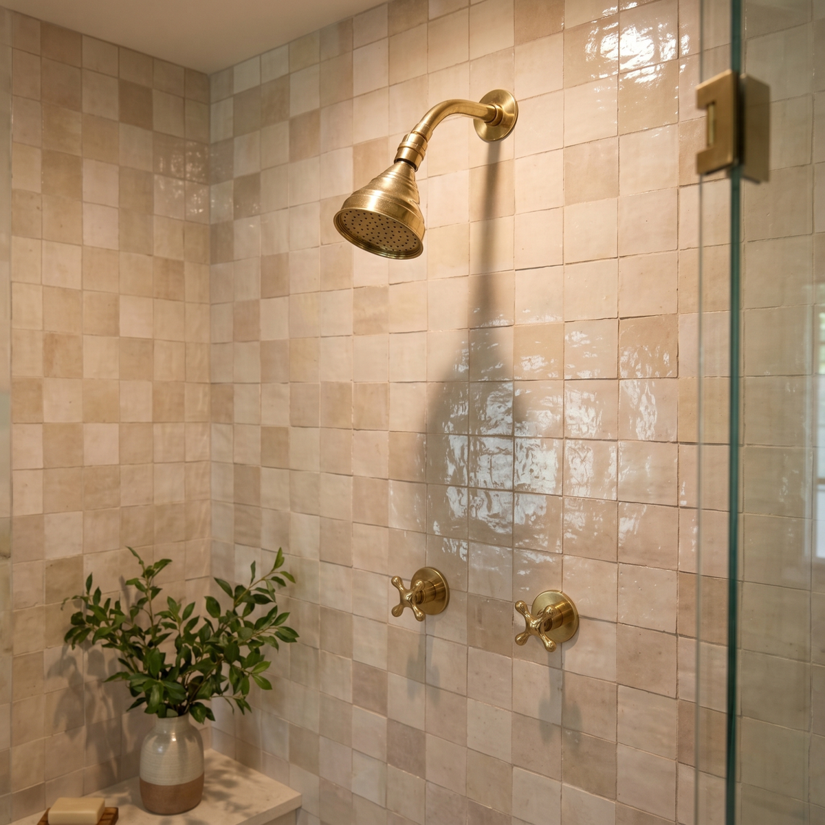 Unlacquered Brass 4" Round Rain Shower System, Short Arm