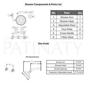 Unlacquered Brass Adjustable 6" Round Rain Shower System, Short Arm