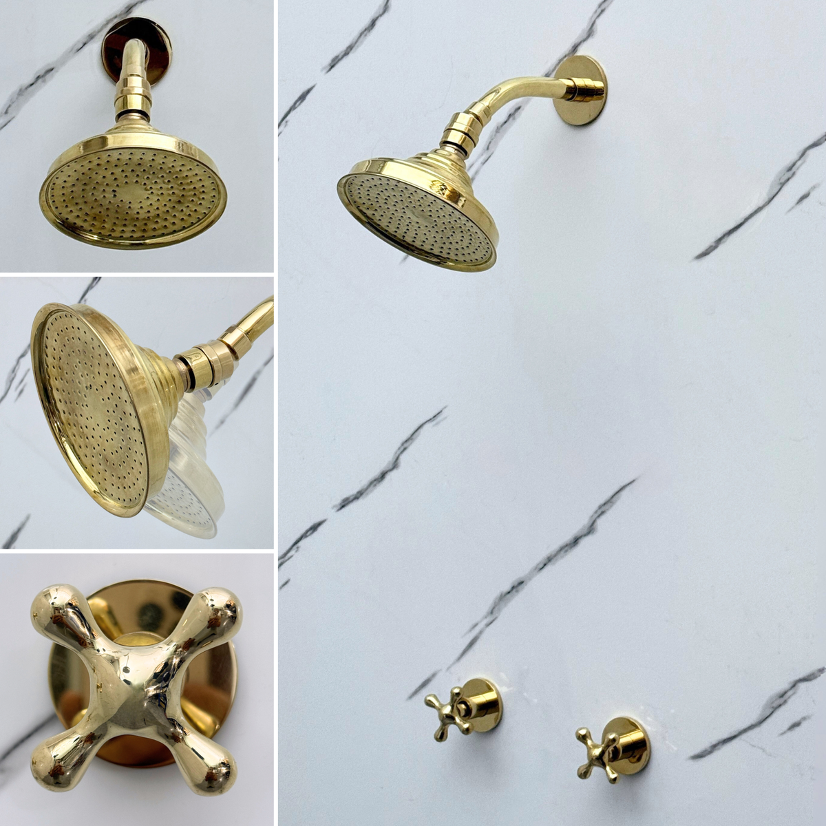 Unlacquered Brass Adjustable Round Rain Shower System — Short arm (UBCSS-009) — detail view 2