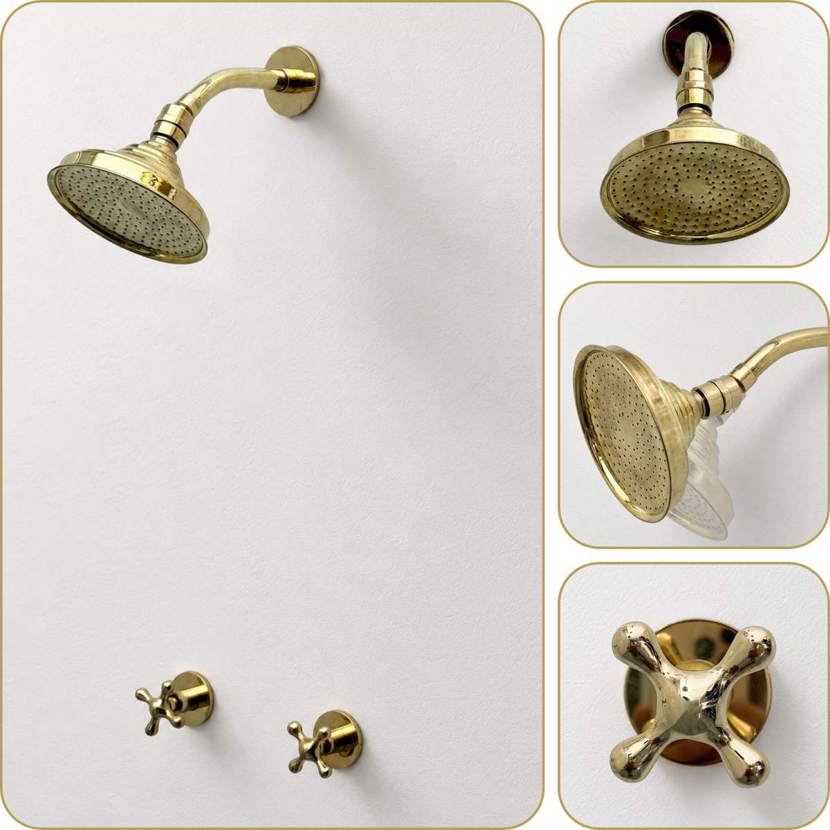 Unlacquered Brass Adjustable 6" Round Rain Shower System, Short Arm