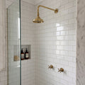 Unlacquered Brass Adjustable 6" Round Rain Shower System, Straight Arm