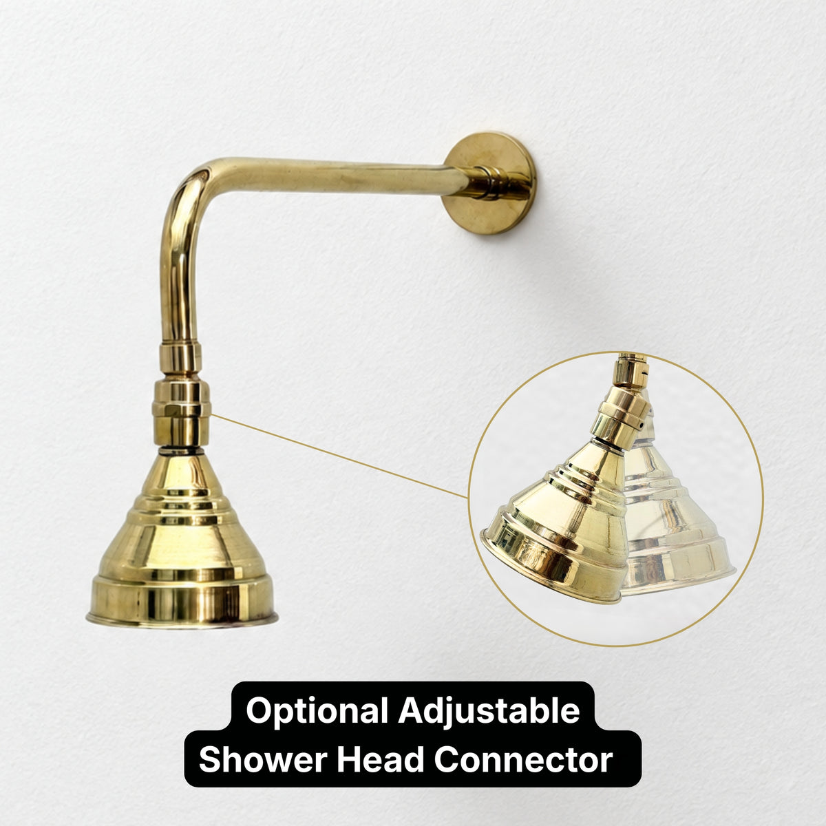 Unlacquered Brass Adjustable 4" Round Rain Shower System, Straight Arm