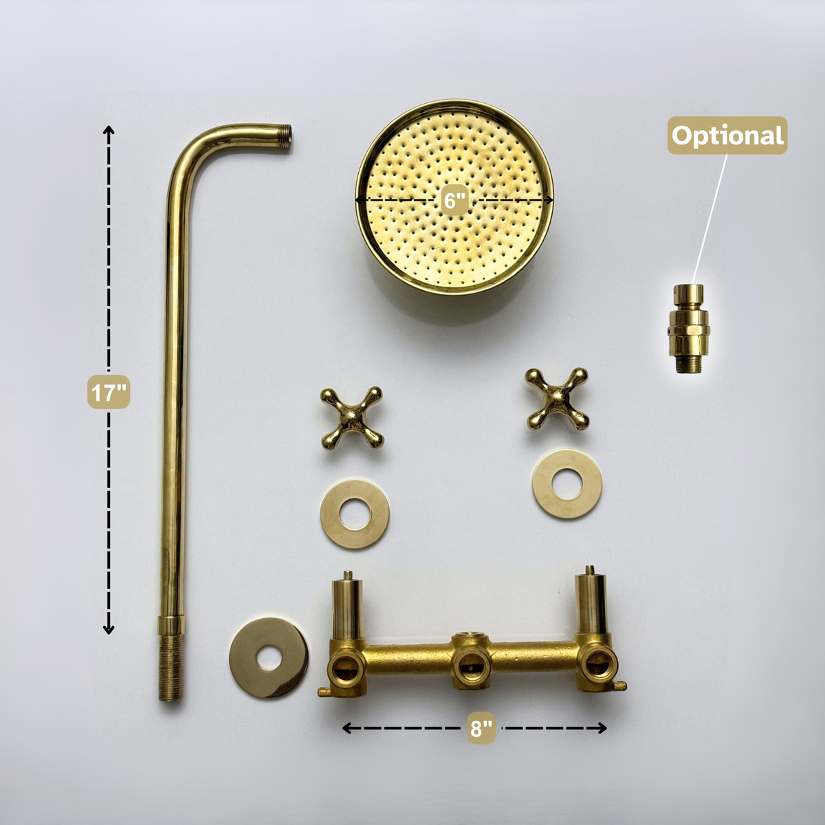 Unlacquered Brass Adjustable Round Rain Shower System — Straight arm (UBCSS-005) — detail view 13
