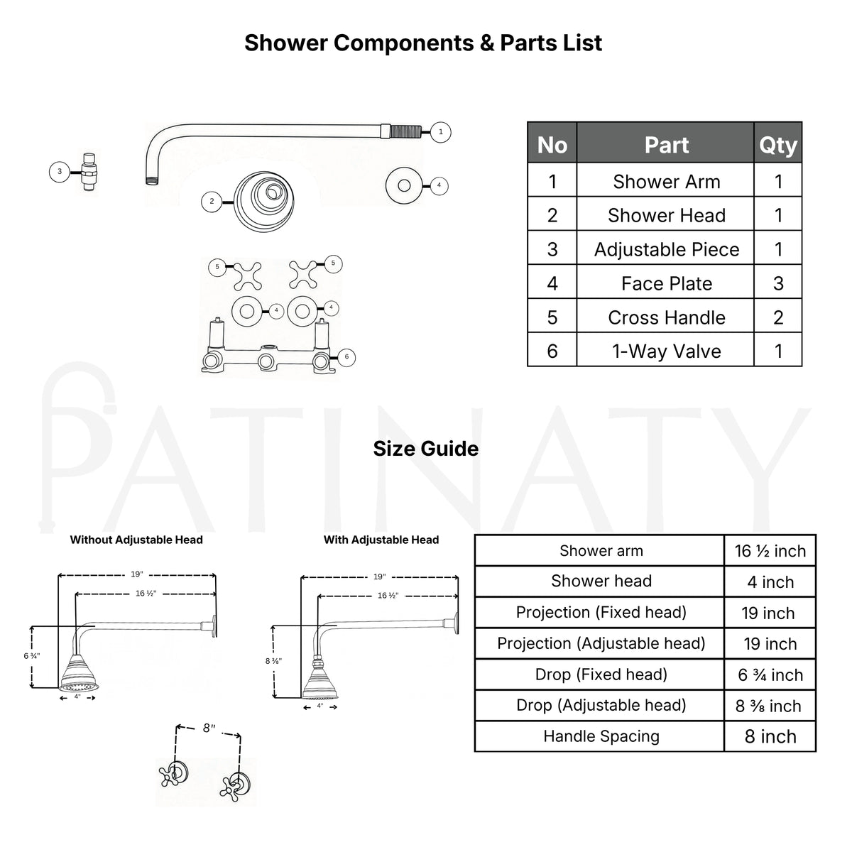 Unlacquered Brass Adjustable 4" Round Rain Shower System, Straight Arm