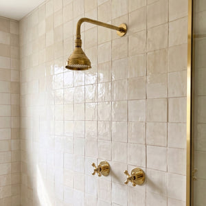 Unlacquered Brass Adjustable 4" Round Rain Shower System, Straight Arm