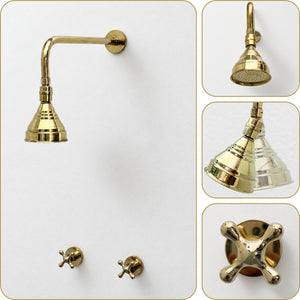Unlacquered Brass Adjustable 4" Round Rain Shower System, Straight Arm