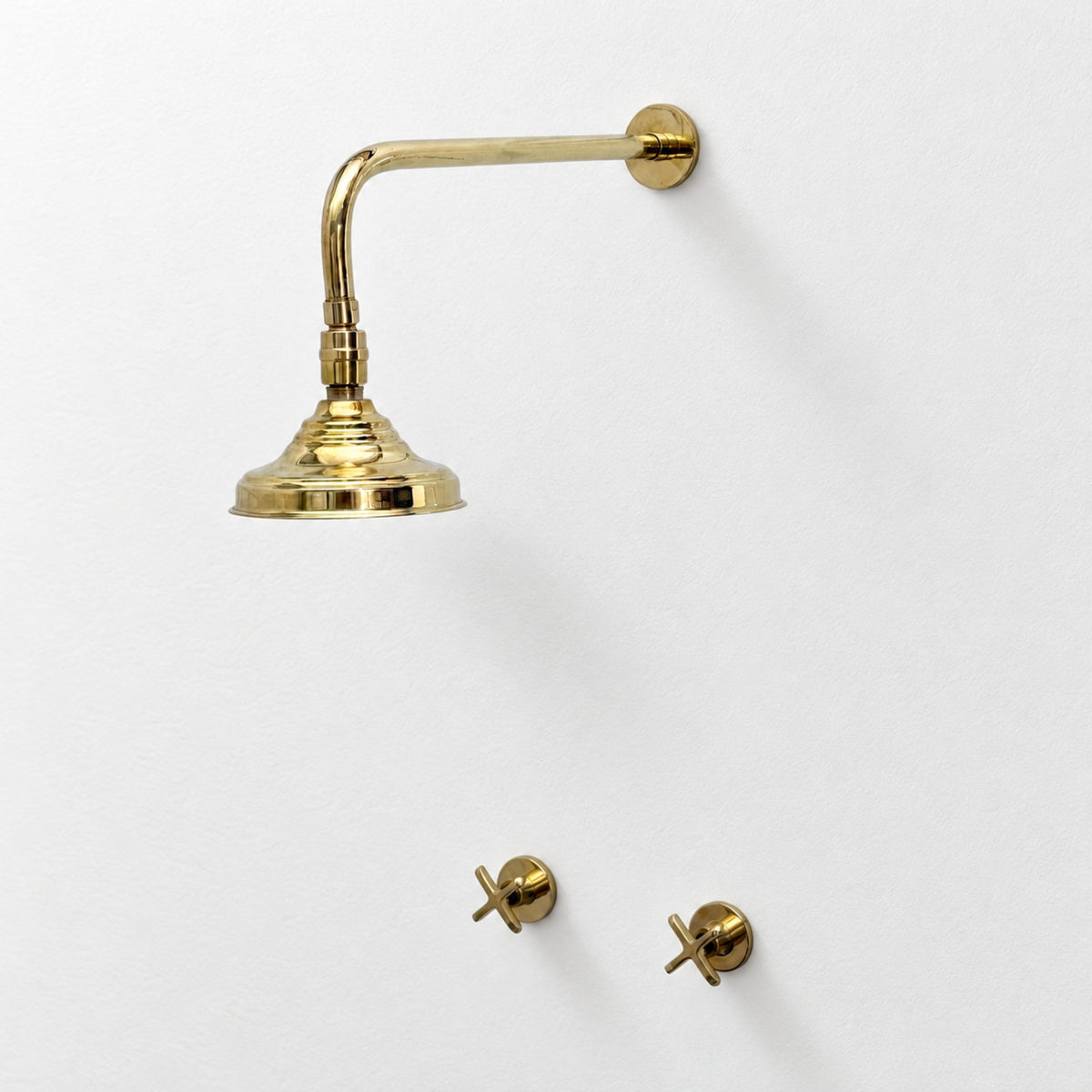 Unlacquered Brass Adjustable 6" Round Rain Shower System, Straight Arm